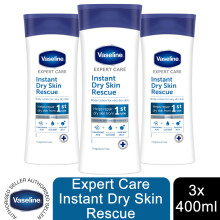 Vaseline Expert Care Instant Dry Skin Rescue Body Lotion 3x400ml - Fast-absorbing, deeply moisturising for extremely dry, sensitive skin
