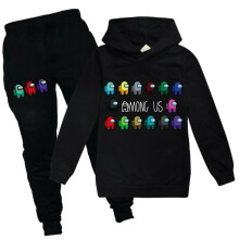 (Black, 13-14 Years) Kids Boys Girls Among Us Crewmate Hoodies Sweatshirt Pants Set Tracksuit Clothes