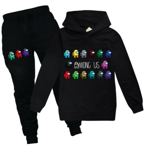 (Black, 9-10 Years) Kids Boys Girls Among Us Crewmate Hoodies Sweatshirt Pants Set Tracksuit Clothes