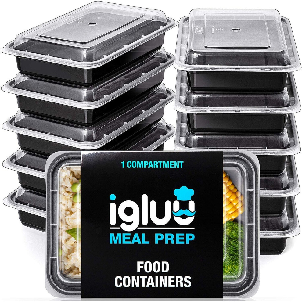 [10 Pack] 1 Compartment BPA Free Reusable Meal Prep Containers - Plastic Food Storage Trays with Airtight Lids - (28 oz)