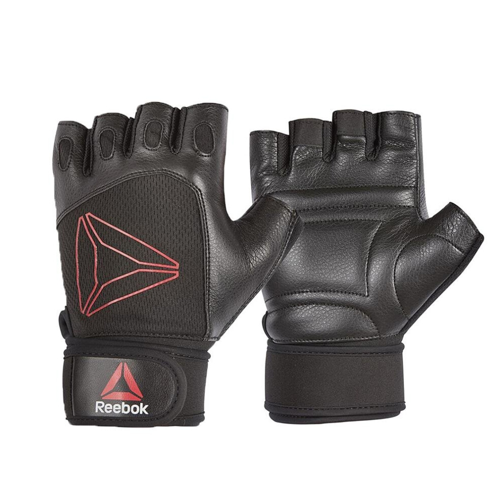 (Black, M) Reebok Leather Weight Lifting Gloves Training Gym Workout-image-OPC-P6YT8FC-NEW