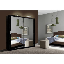 (Black, 180 cm) Sliding Mirror Door Wardrobe | Milan