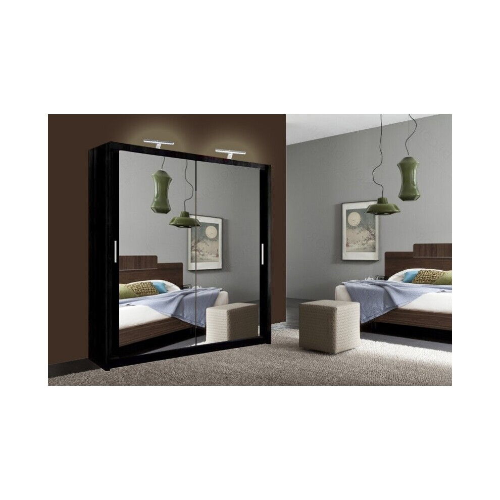 (Black, 180 cm) Sliding Mirror Door Wardrobe | Milan