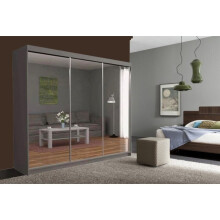 (Grey, 250 cm) Sliding Mirror Door Wardrobe | Milan