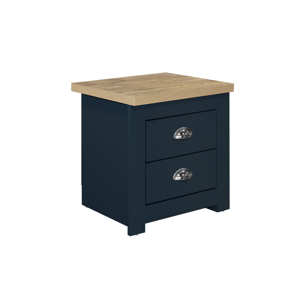 Birlea Highgate 2 Drawer Bedside - Navy Blue & Oak - Farmhouse Style