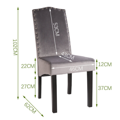Living And Home Set of 2 Velvet Studded High Back Dining Chairs, Grey 2