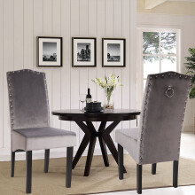 Set of 2 Velvet Studded High Back Dining Chairs, Grey