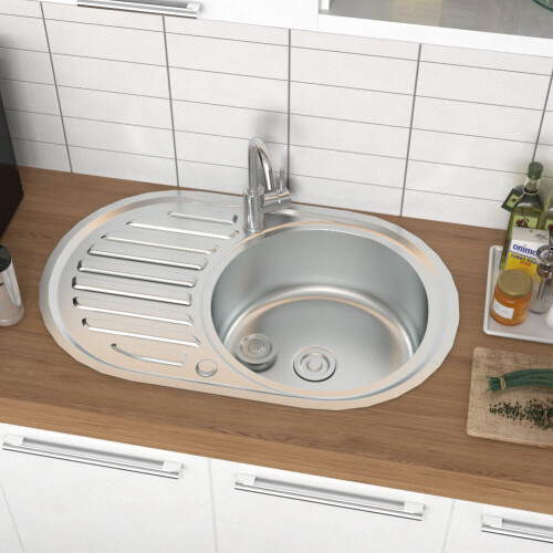 Living And Home Topmount Round Single Bowl Stainless Steel Catering Kitchen Sink 1