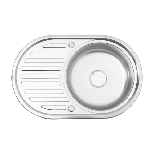 Living And Home Topmount Round Single Bowl Stainless Steel Catering Kitchen Sink 2
