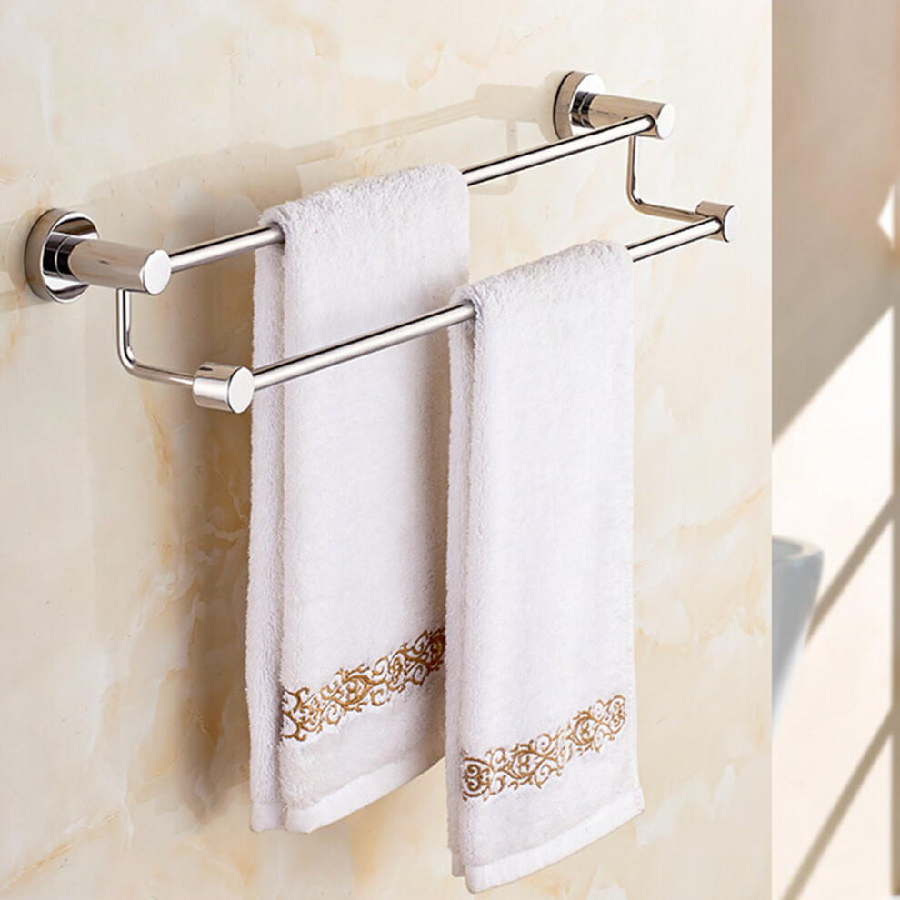 CZHONG-60cm Double Rod Towel Rail Rack - Wall Mounted, 304 Stainless Steel, Chrome Mirror Finish, Durable & Rust-Resistant