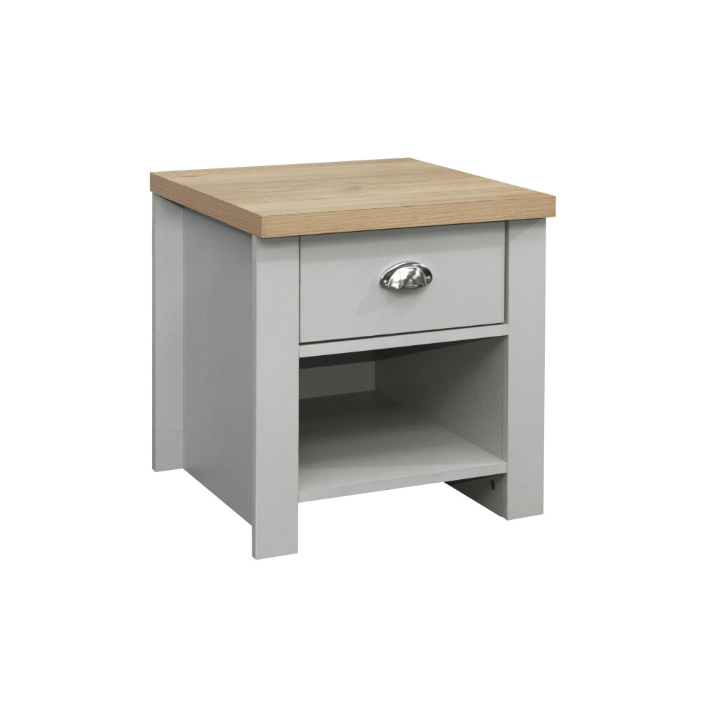 Birlea Highgate 1 Drawer Lamp Table - Grey & Oak - Farmhouse Style