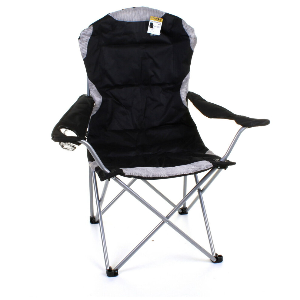 (Black) Deluxe Folding Camping Chair Heavy Duty Padded Steel Festival Directors Fishing