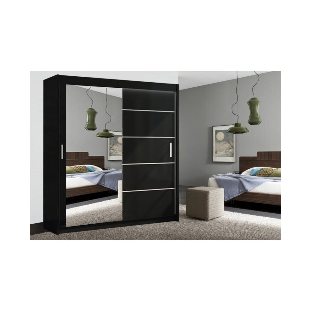 (Black , 203cm) Lyon Modern Bedroom Sliding Door Wardrobe