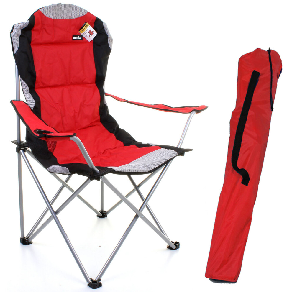 (Red Luxury Padded Camping Chair	) Deluxe Folding Camping Chair Heavy Duty Padded Steel Festival Directors Fishing