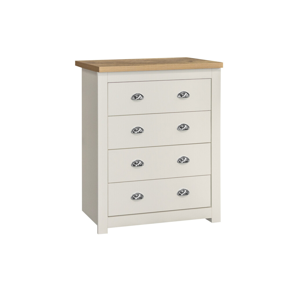 Birlea Highgate 4 Drawer Chest - Cream & Oak - Farmhouse Style