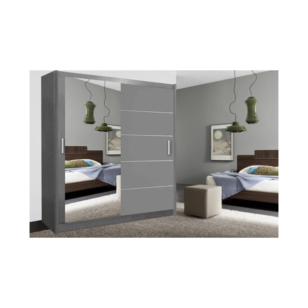 (Grey, 180cm) Lyon Modern Bedroom Sliding Door Wardrobe