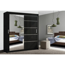 (Black , 150cm) Lyon Modern Bedroom Sliding Door Wardrobe