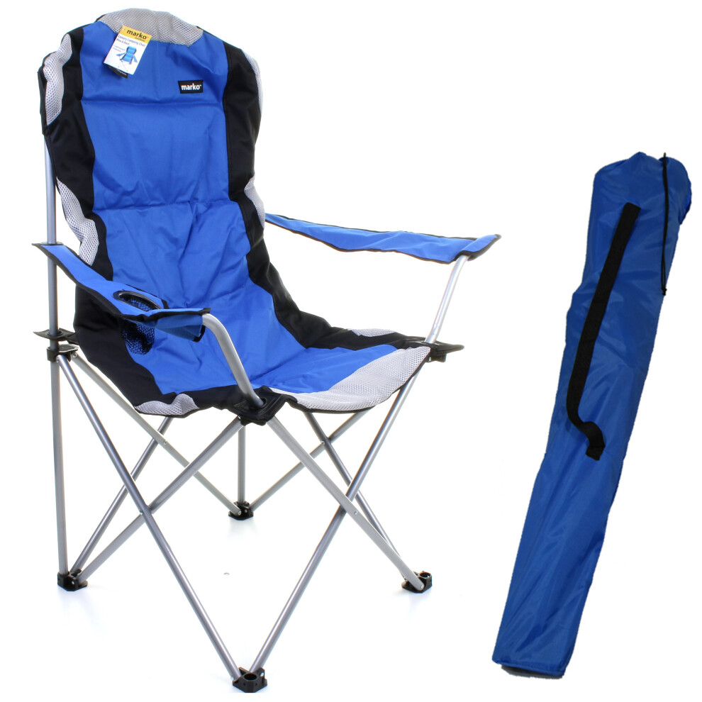 (Blue Luxury Padded Camping Chair) Deluxe Folding Camping Chair Heavy Duty Padded Steel Festival Directors Fishing