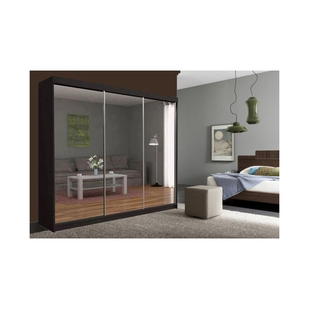 (Black, 250) Milan Double Sliding Door Wardrobe With LED