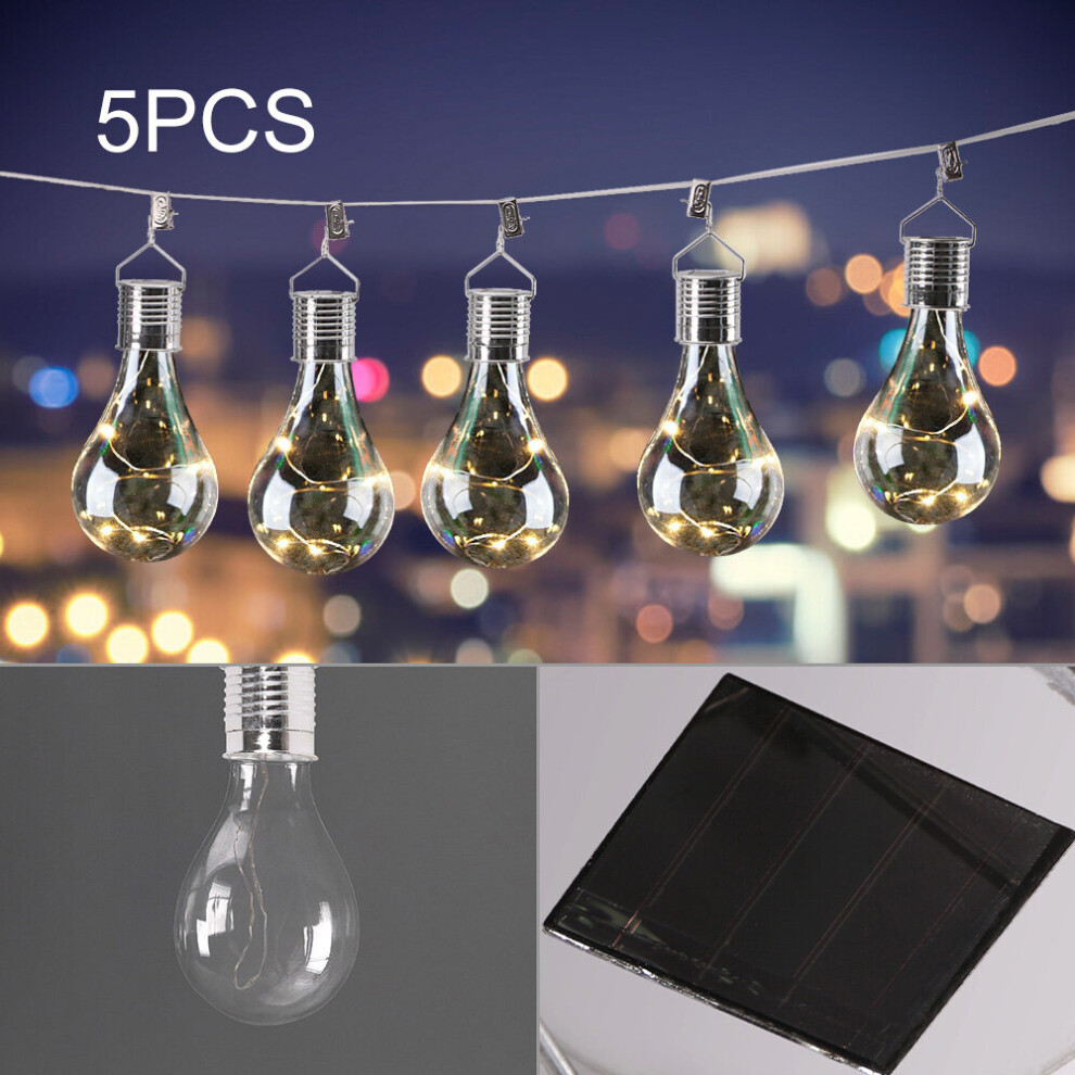 5x Solar Powered Hanging Light Bulbs Garden Lights Warm White Outdoor