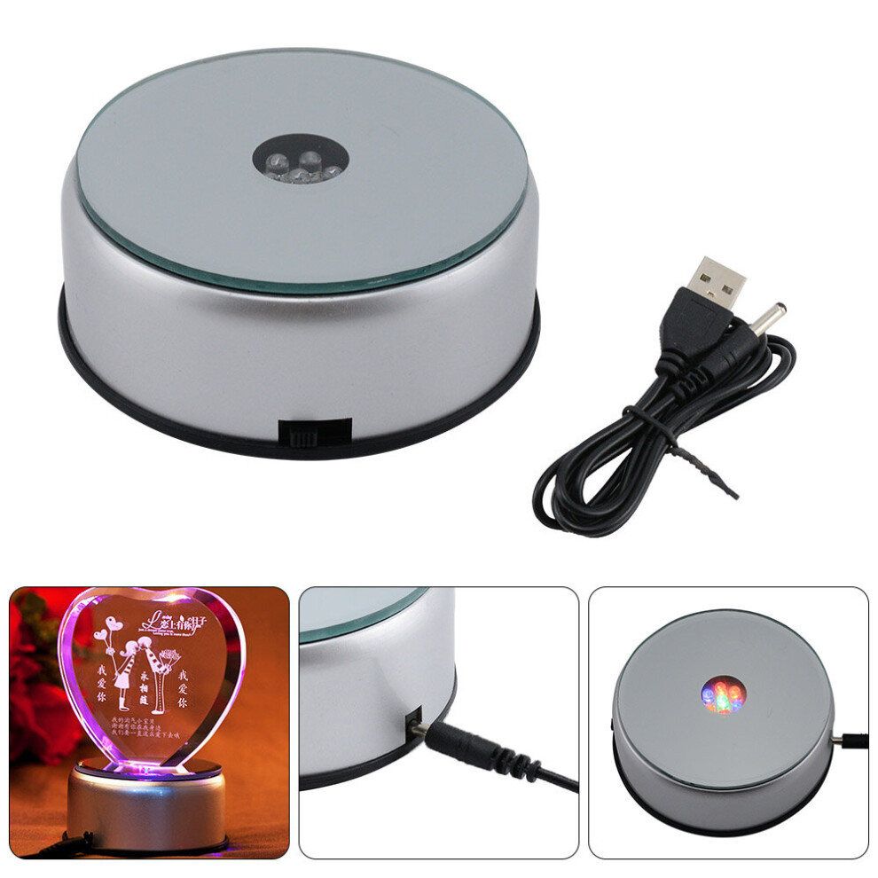 7 LED Round Colorful Rotating Crystal Light Base Electric Battery Display Stand