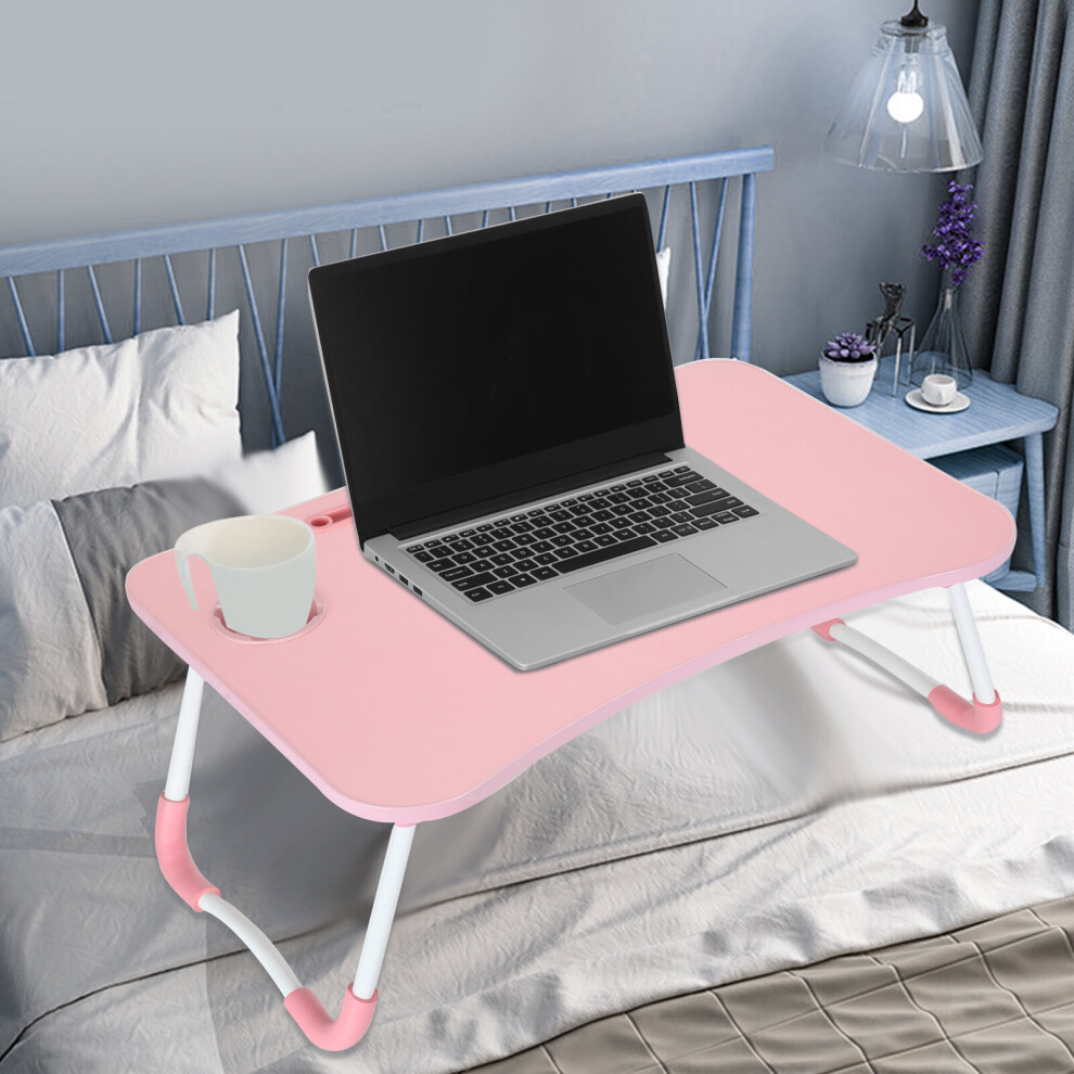(Love ) Laptop Table Stand Folding Desk Bed Computer Study Adjustable Portable Pink