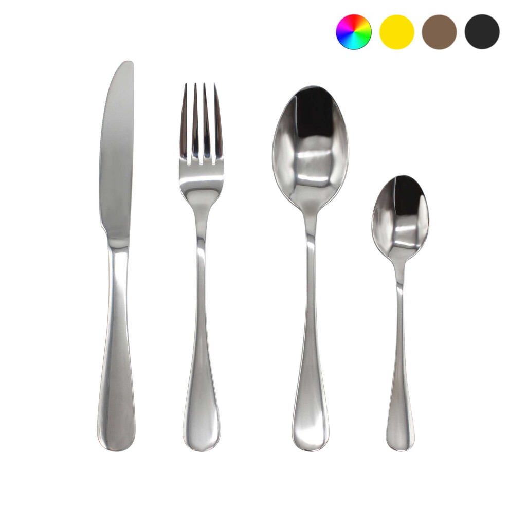 Glim & Glam (Silver, 16Pc Set) Stainless Steel Cutlery Set Black Gold Rainbow Set
