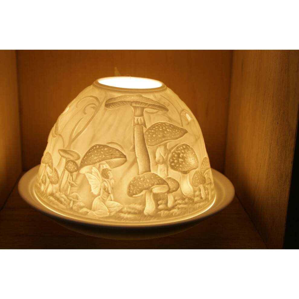 Nordic Lights Stencil Mushroom Bone Porcelain Candle Shade Tea Light Holder Gift