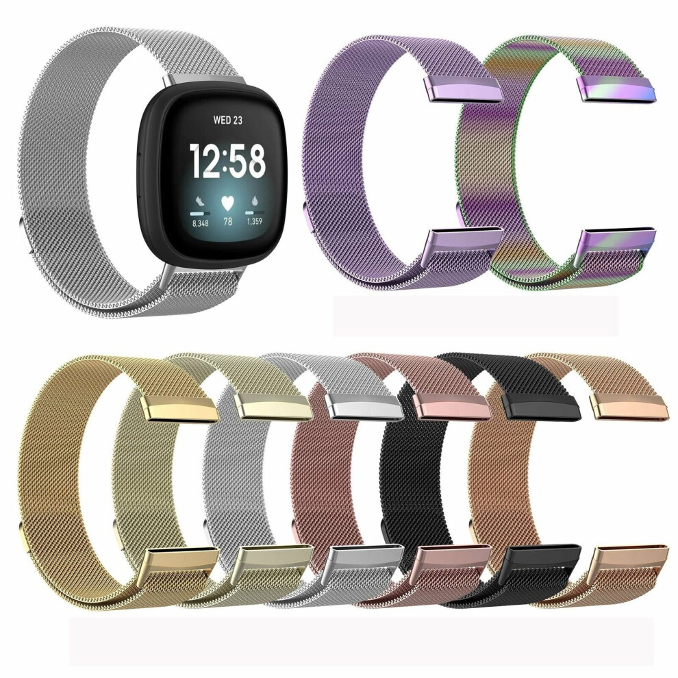 (Small (5.3"-7.9"), Black) For Fitbit Versa 3 / Sense Strap Milanese Wrist Band Stainless Steel Magnetic