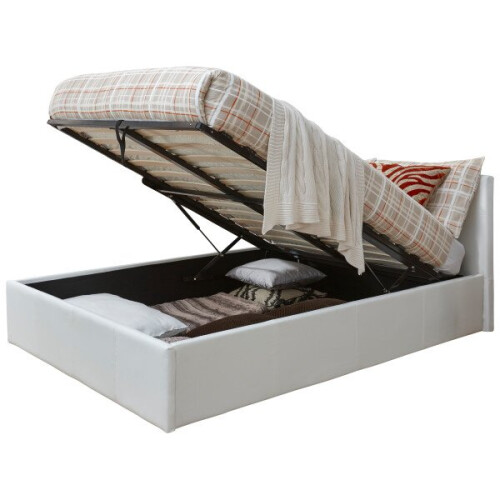 (White) End Lift Ottoman Storage Bed Frame Only - Leather 2