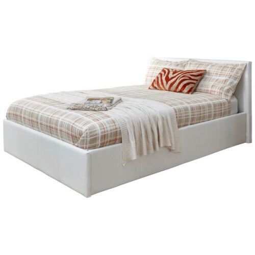 (White) End Lift Ottoman Storage Bed Frame Only - Leather