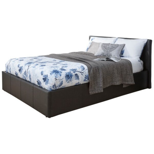 (Black) End Lift Ottoman Storage Bed Frame Only - Leather