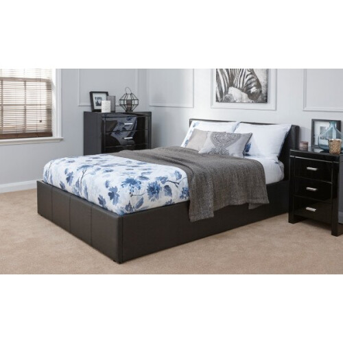 (Black) End Lift Ottoman Storage Bed Frame Only - Leather 2