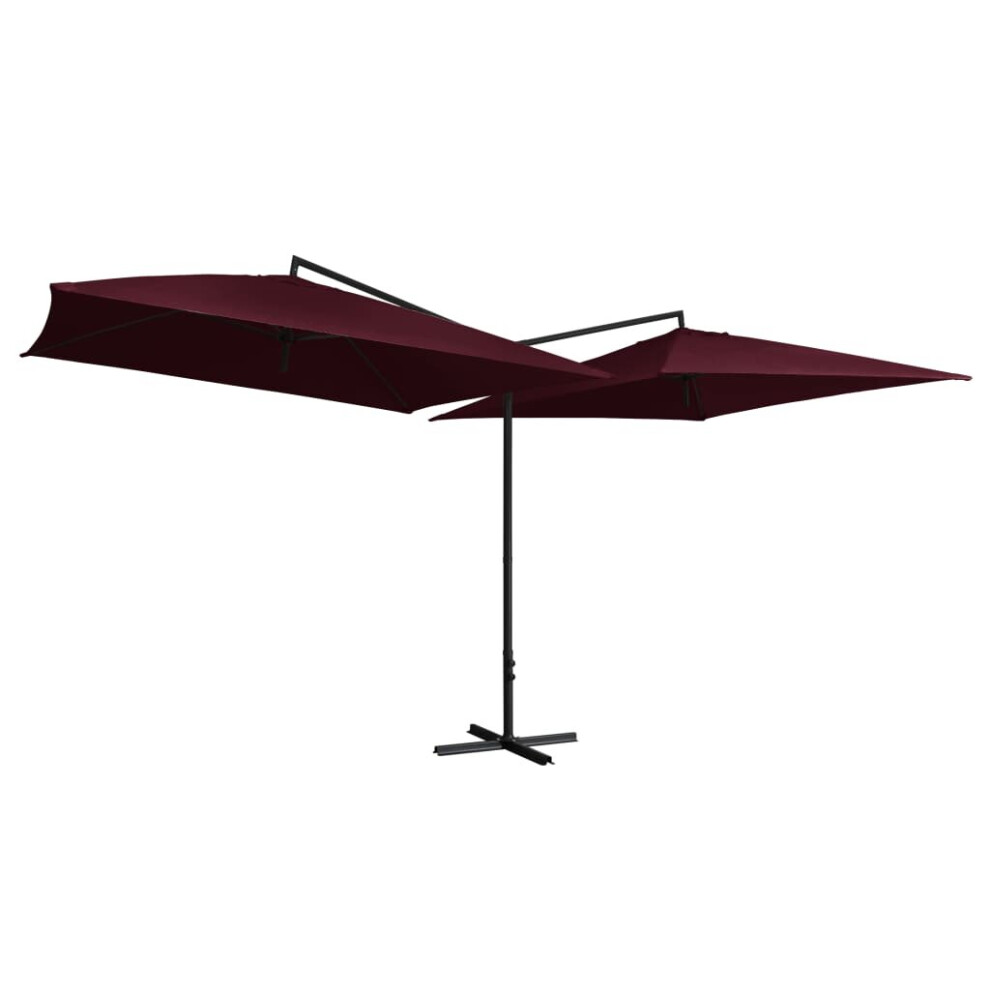 vidaXL Double Parasol with Steel Pole Bordeaux Red Outdoor Garden Umbrellas