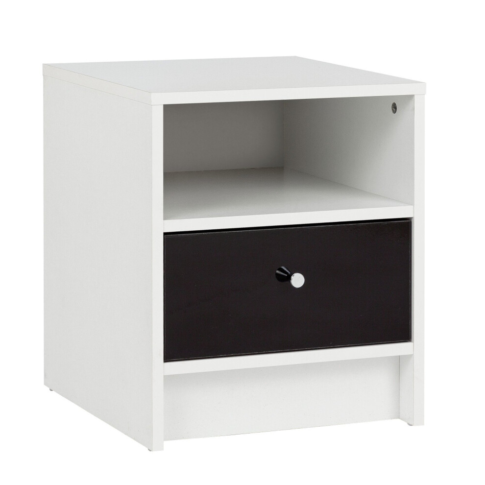 (White & Black) Malibu drawer Wooden Bedroom Bedside Cabinet Table