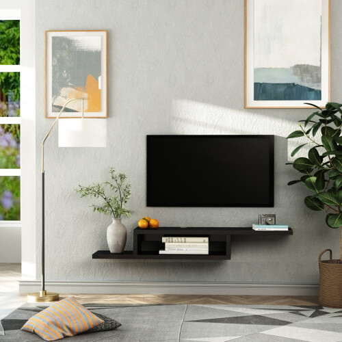 Homcom HOMCOM Wall Mounted Media Console Floating TV Stand with Shelf Black 2