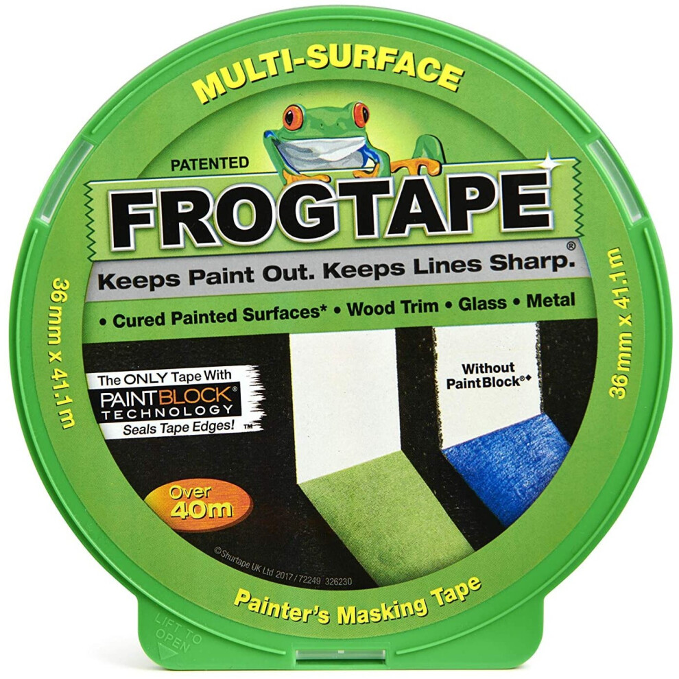 Frog Tape Green Multi Surface Painters Masking Tape, Indoor Painting and Decorating For Sharp Lines and No Paint Bleed 36mm X 41.1m