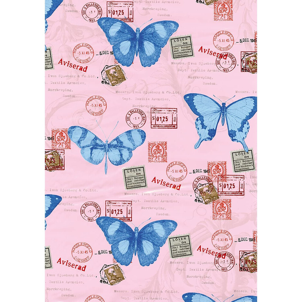 Fablon Pink/Blue Butterflies X 2M Roll 45Cm