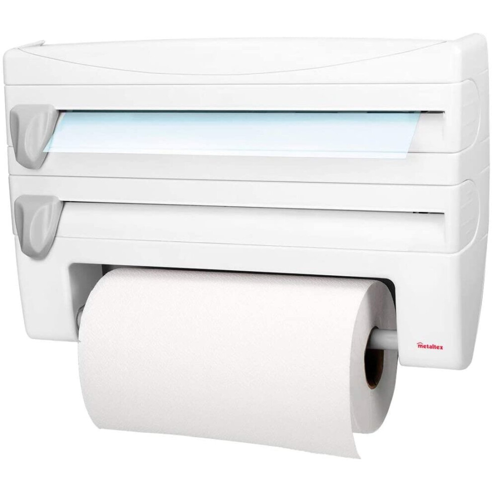 Metaltex White 254410 Roll-N-Roll 4-In-1 Kitchen Roll Holder Dispenser, 39 X 10 X 25 Cm.