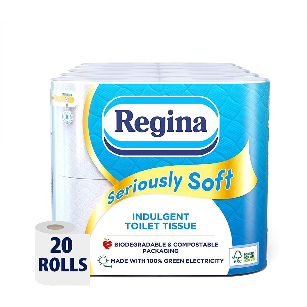 Regina Seriously Soft Indulgent Toilet Tissue, 20 Rolls, Biodegradable Packaging