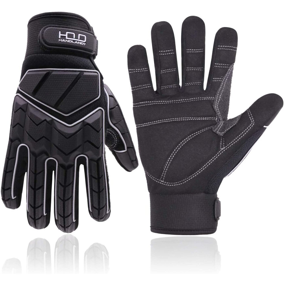 HANDLANDY Anti Vibration Gloves, SBR Padding, TPR Protector Impact Gloves, Men Mechanic Work Gloves(Medium, Black)
