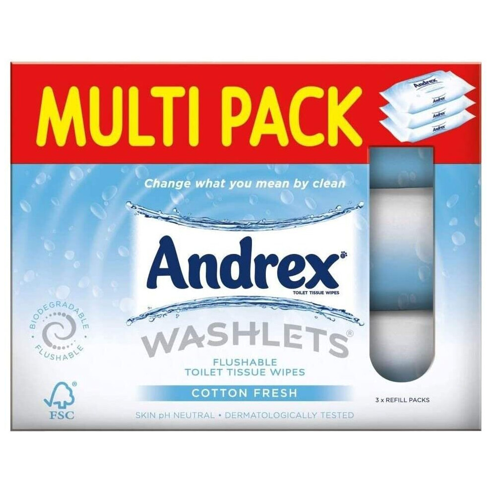 Andrex Classic Clean Flushable Washlets with Micellar Water, 3 Packs