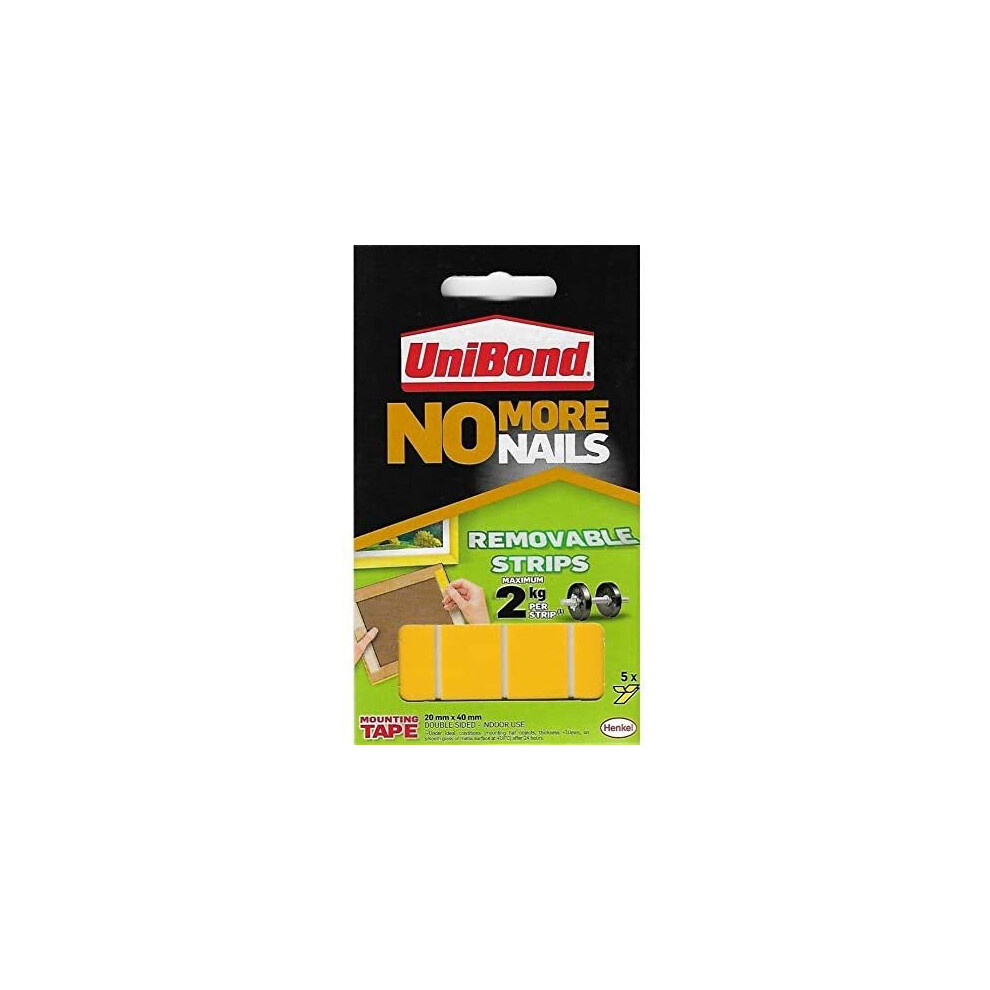 Unibond No More Nails Removable Mounting Tape Adhesive 2kg Per Strip (Pack of 5 Strips)