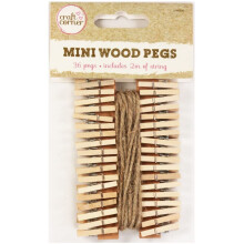 36 Mini Wooden Pegs with 2m of Jute String Christmas Cards Photos Notes