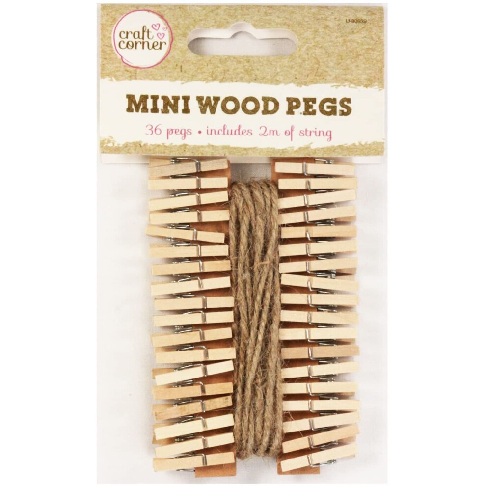 Doyeemei 36 Mini Wooden Pegs With 2M Of Jute String Christmas Cards Photos Notes