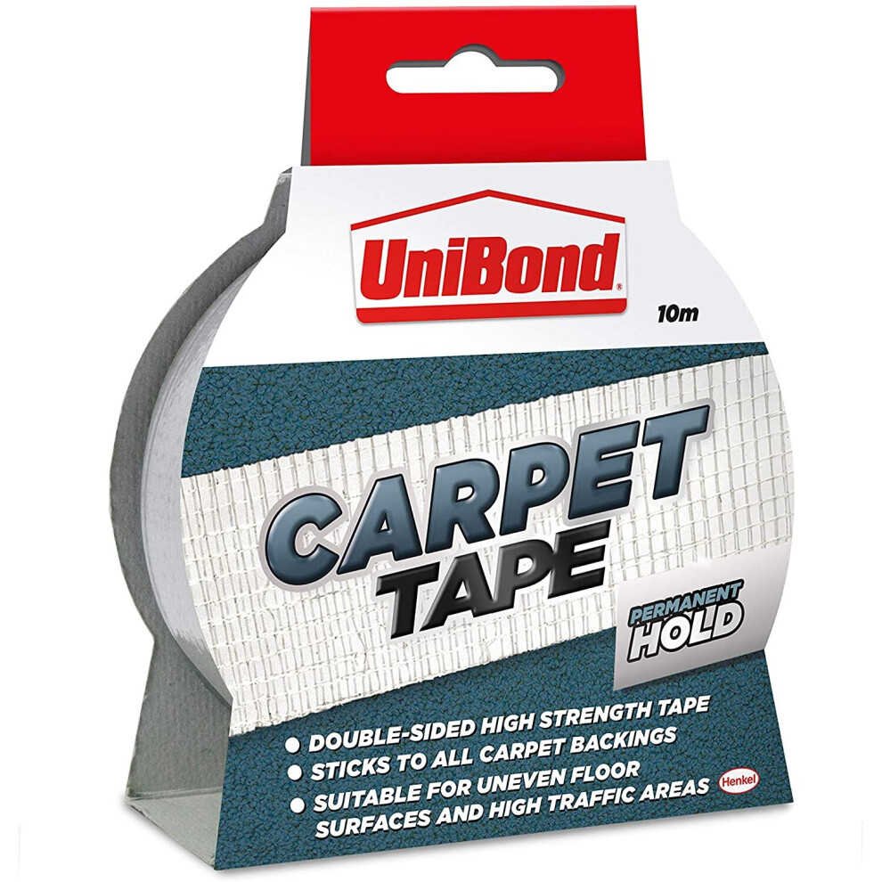 UniBond Permanent Carpet to Floor Tape High Strength Adhesive - 50 mm x 10 m, Clear