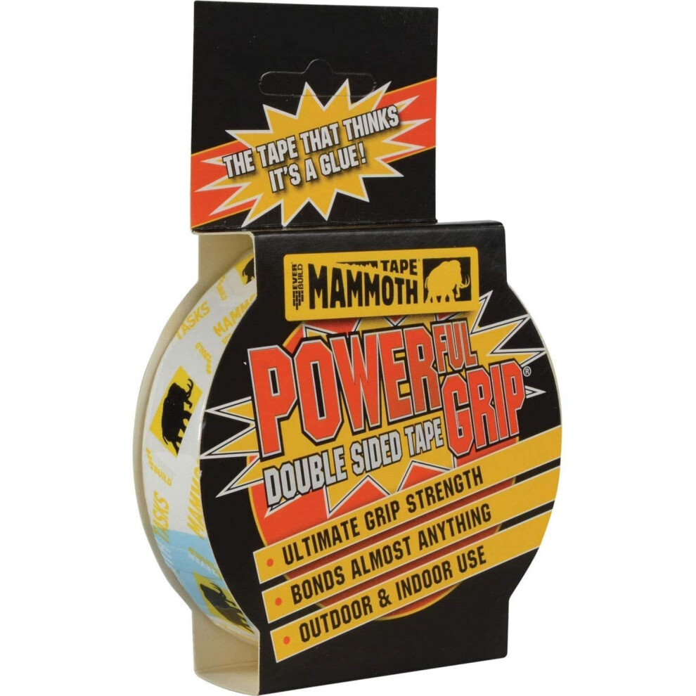 Everbuild Mammoth Powerful Grip Tape, Reinforced Double Sided Tape, Clear, 12 mm x 2.5 m