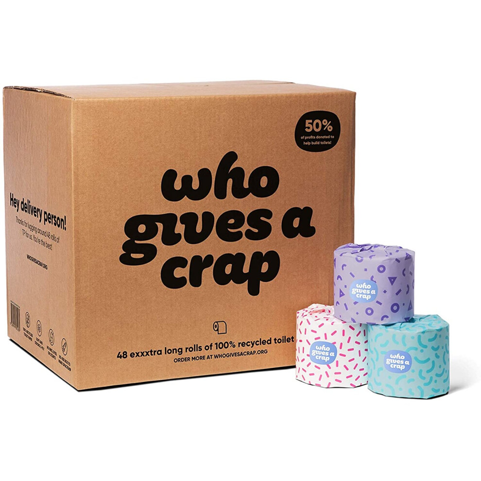Who Gives A Crap Eco-Friendly 100% Recycled 3-Ply Toilet Paper 400 Sheets (48 Extra Long Rolls)