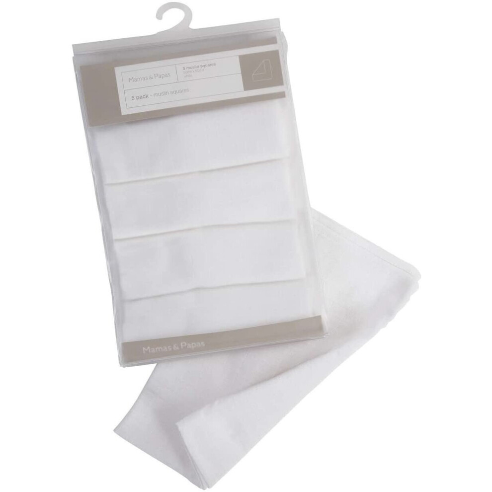 Mamas & Papas Muslin Squares, White, Pack of 5, Nursing Accessory
