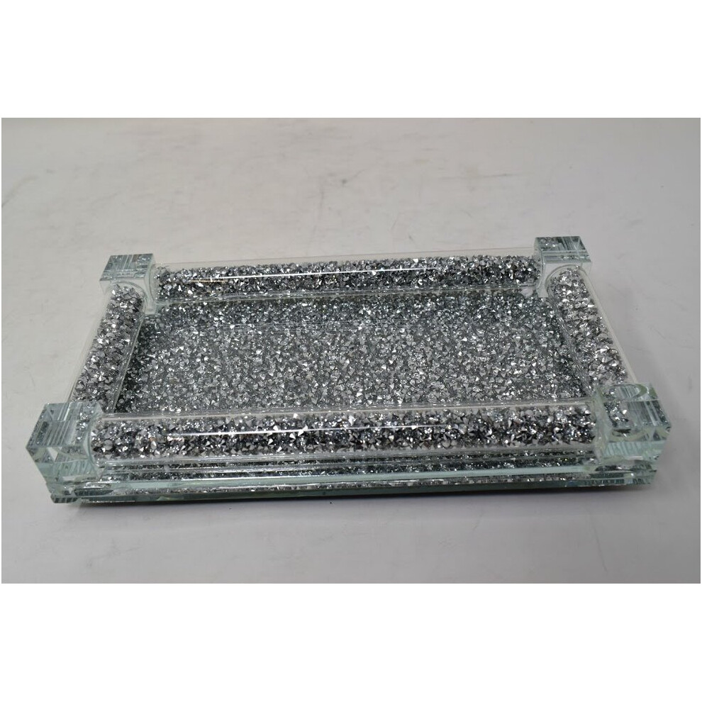 Silver Glass Kitchen Glass Tray Organizer Accessory  Crushed Diamond